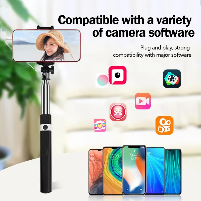 CL02 Mobile Phone Selfie Stick Line Control Telescopic Tube Tourism Selfie Magic 3.5 Interface Universal Stick Line