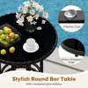 3-Piece Outdoor Bar Set - Patio Wicker Rattan Bar Height Barstools w/Cushions, Footrest, Round Glass Top Table, High Top Bistro 6