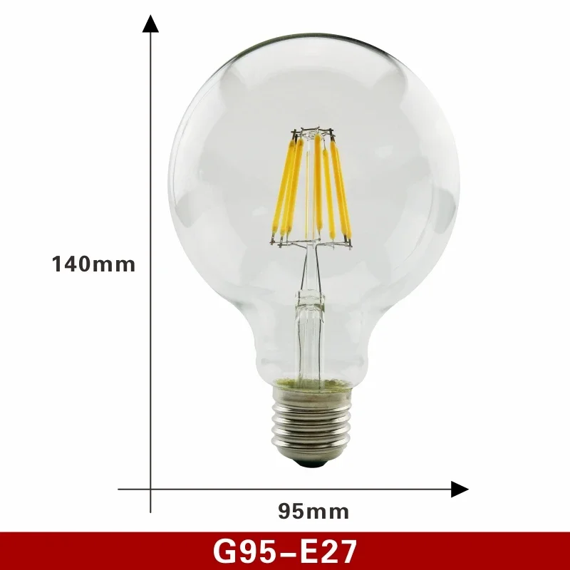 thumbnail image 1 of Bombilla LED de filamento Edison retro E27 E14 de 2/4/6/8 W, CA 220 V, bombilla de vidrio C35, G45, A60, ST64, G80, G95, G125, luz de vela vintage, 1 of 5