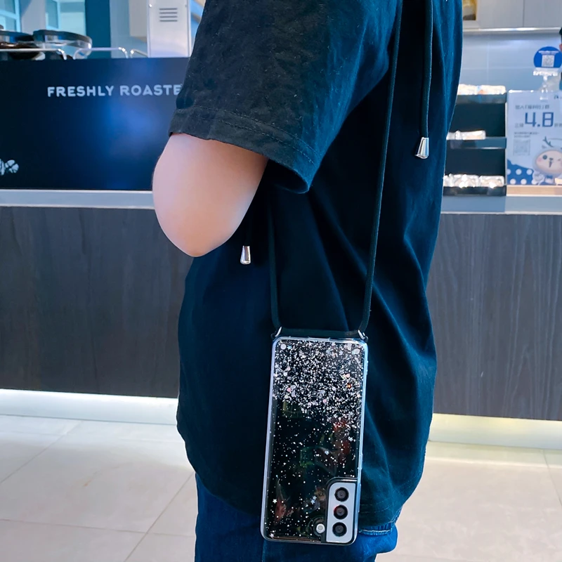 Glitter Crossbody Lanyard Strap Necklace Phone Case