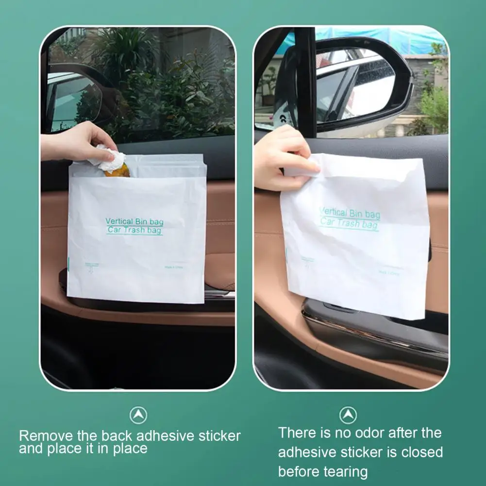 10Pcs Car Garbage Bag Disposable Self-adhesive Bin Bags Large Capacity Leak-Proof Waste Container for Travel Home