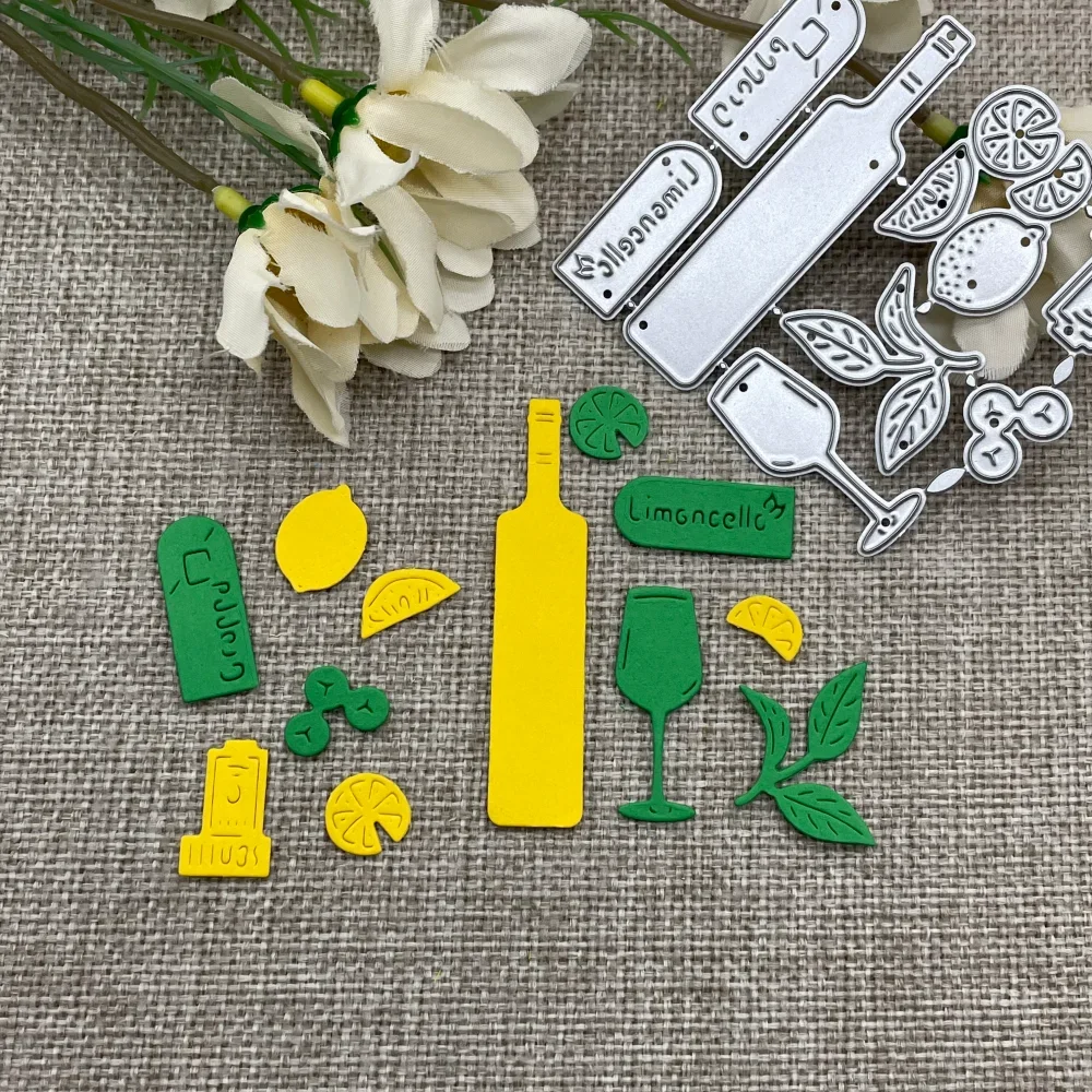 Flasche, Wein, Glas, Zitrone, Metall-Stanzformen, Schablonen für DIY-Scrapbooking, dekorative Prägung, Handarbeit, Stanzvorlage