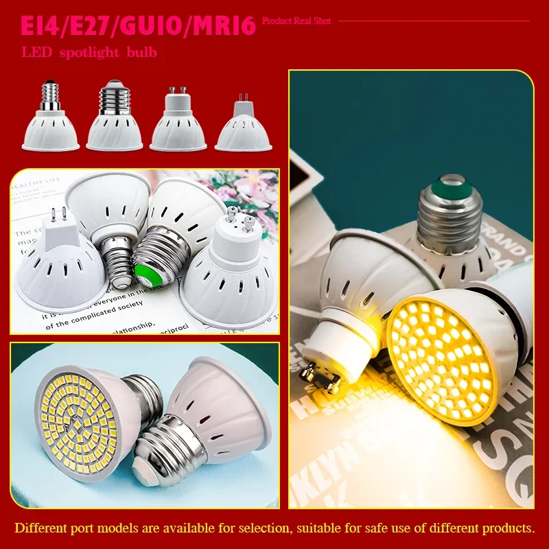 1-10pcs E27 E14 MR16 GU10 Lampada LED 전구 AC 110V 220V Bombillas Led 램프 48 60 80 LED 스포트라이트 2835 SMD Lampara 빛