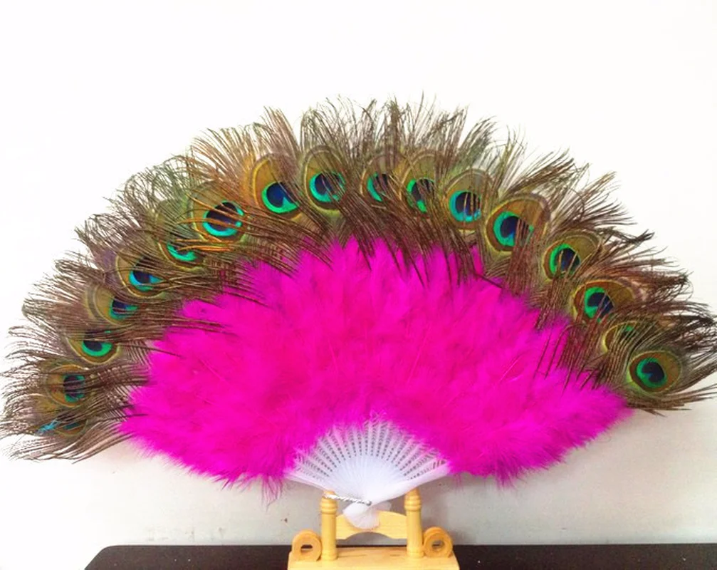 

1Pcs High Grade Peacock Feather Fan Belly Dance Peacock Fans Stage Performance Props 21 Single Side Feathers Fans
