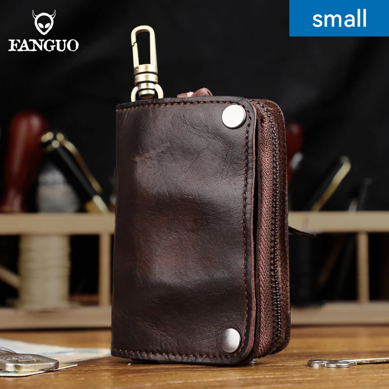 STILORD 'Keyon' Portachiavi In Vera Pelle Con Zip | Portamonete E Portacarte Con Protezione RFID | Cognac