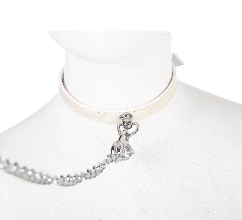 Bdsm Collar With Chain Genuine Leather Choker For Couples_voghion.com