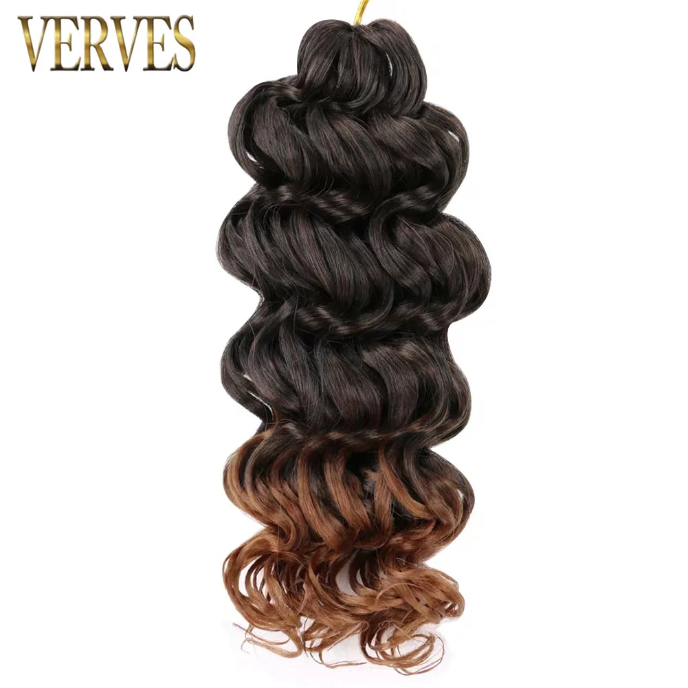 VERVES Synthetic Deep Wave Crochet Hair 9''12''14'' Ombre Extension Ocean Short Curly Weave Twist Braids Water Brown Black Grey