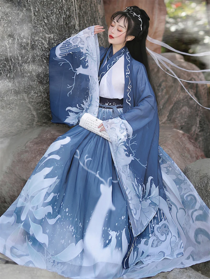 

Original Hanfu 3pcs Ancient Chinese Costume Women Clothes Traditional Hanfu Dance Costumes Folk Fairy Dress For Graduation