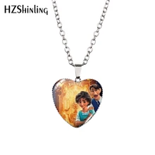  2022 Disney Encanto Cartoon Anime Heart Shaped Necklace Glass Cabochon Pendants Handmade Crafts Fashion Jewelry hz3 