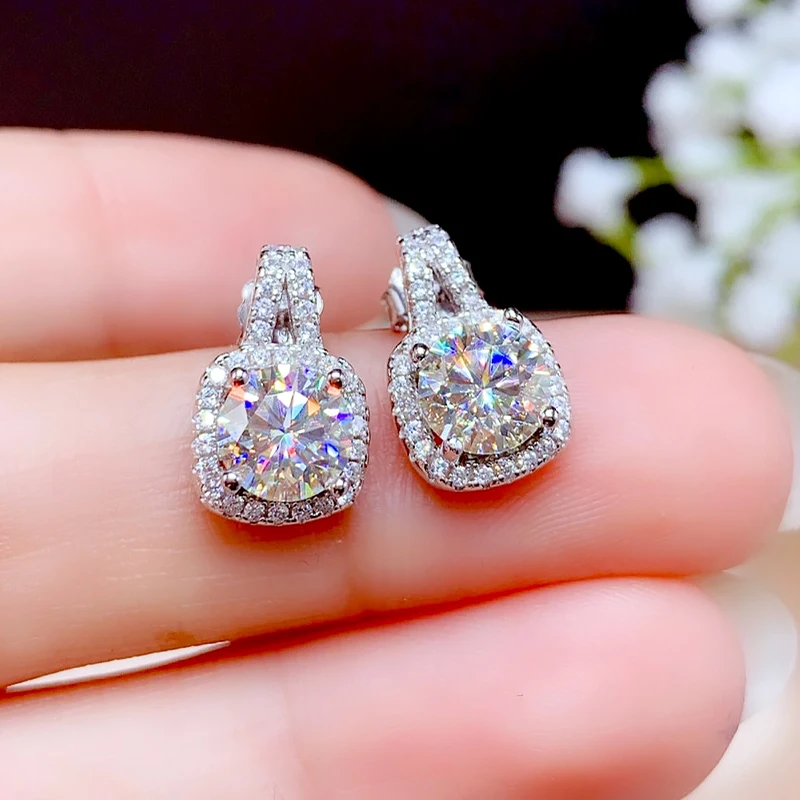 모이사나이트 약혼 웨딩 귀걸이, S925 스털링 실버, 슈퍼 플래시 웨딩 쥬얼리, 생일 기념일 선물, 1 + 1CT 