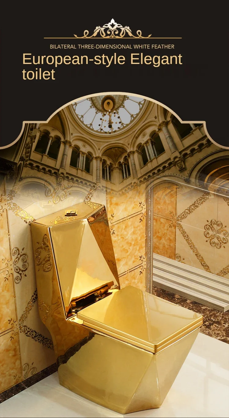 Description Picture 2 of itemArtistic Golden Diamonds Style One Piece Closestool Siphon Jet Fluishing S-Trap Floor Mounted Luxious Villa Bathroom Seat Toilet