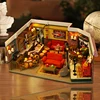 DIY Wooden Miniature Model Kit Friends Casa 3D Puzzle Monica‘s Room Villa Dollhouse With Furniture Lights Home Decor Gifts 4