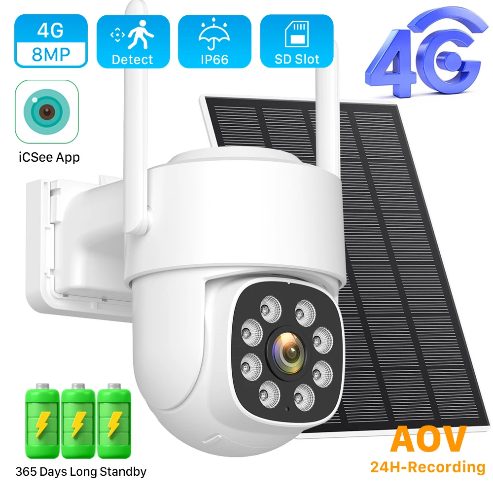 4G Camera AOV 24-Hour Records With Solar Panel 8MP 4K Outdoor CCTV Security Camera 4MP 9000mAh Battery Auto Tracking IP Camera 1