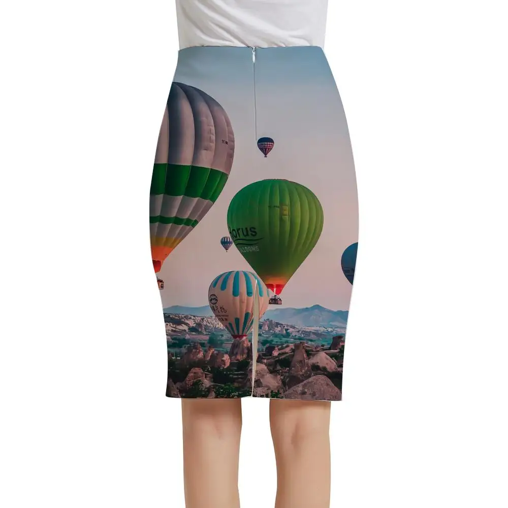 

KYKU Brand Landscape Skirts Women Hot Air Balloon Elegant Rock Sexy Vacation Sundresses Print Skirt Ladies Skirts Womens summer