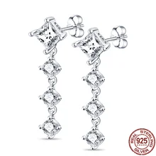 

2022 New Hot Sale 925Sterling Silver Sparkling Square And round Earrings Making For Women Birthday Fashion Jewelry Gift