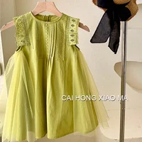 Robe d'été princesse pour filles, sans manches, en dentelle et maille, pour enfants de 2 à 8 ans, vêtements cadeau d'anniversaire, nouvelle collection 5