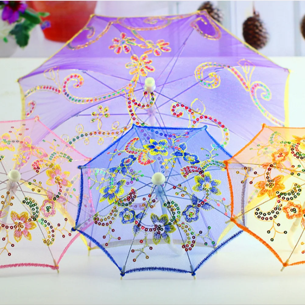 

3 Pcs Toys Mini Lace Parasol Kids Umbrella Embroidery Play House Decoration Child