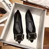 Pointed Flat Shoes for Women's Spring Summer New Shallow Cut  Suede Soft Sole Black Women's Shoes Ladies Large Size 44 6