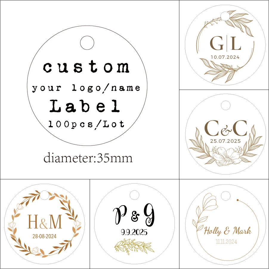35mm Round Hang Tags Wedding Labels Box Gift Key Candy Wedding Flowers Personalised Tags Hang For Handmade Items wedding place cards,flower bouquet card holders