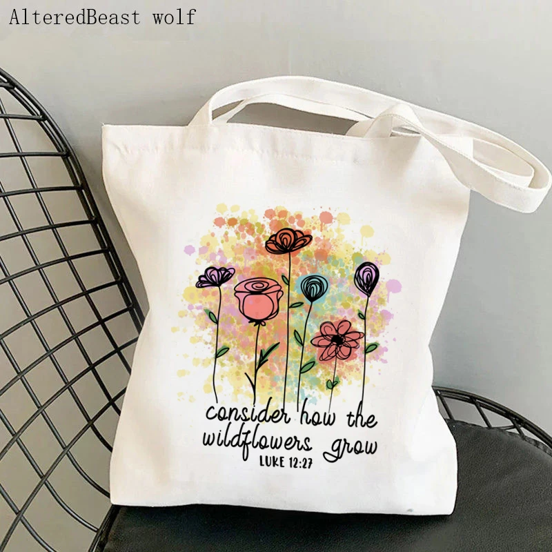 Women Shopper bag Cancer Zodiac Wildflower Bag Harajuku Shopping Canvas Shopper Bag girl handbag Tote Shoulder Lady Bag