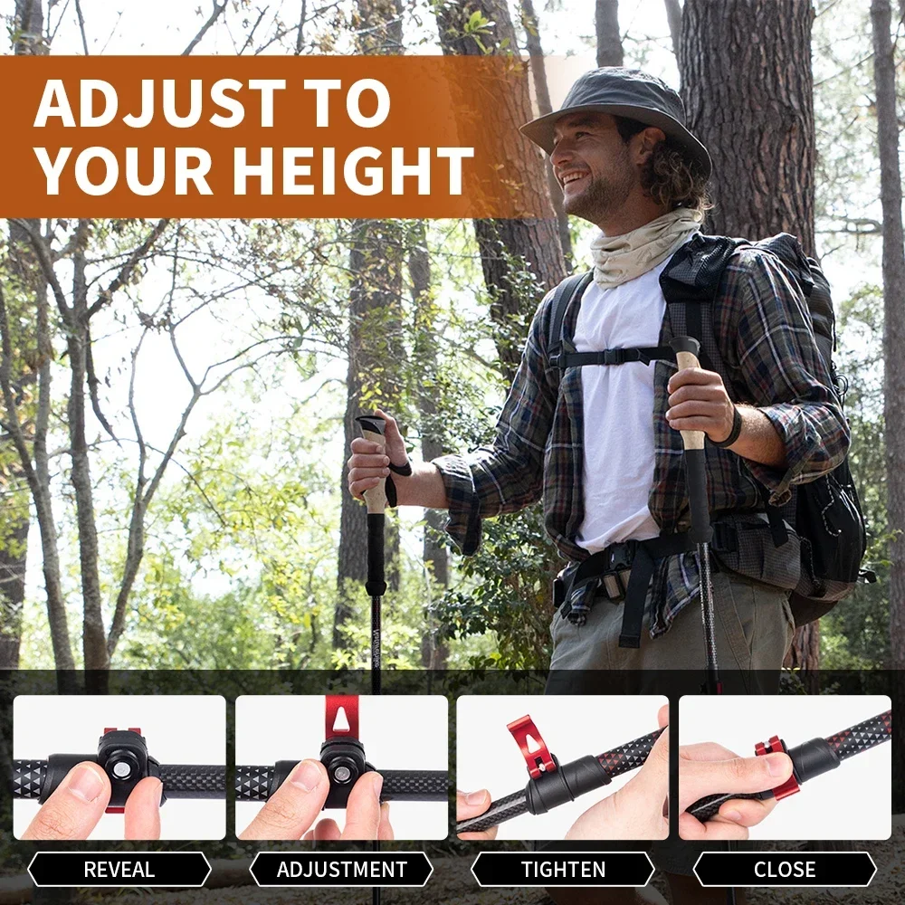 2PCS Aluminum Trekking Poles Collapsible Telescopic Hiking Sticks Lightweight Nordic Walking Canes Anti Shock Climbing Stick 5