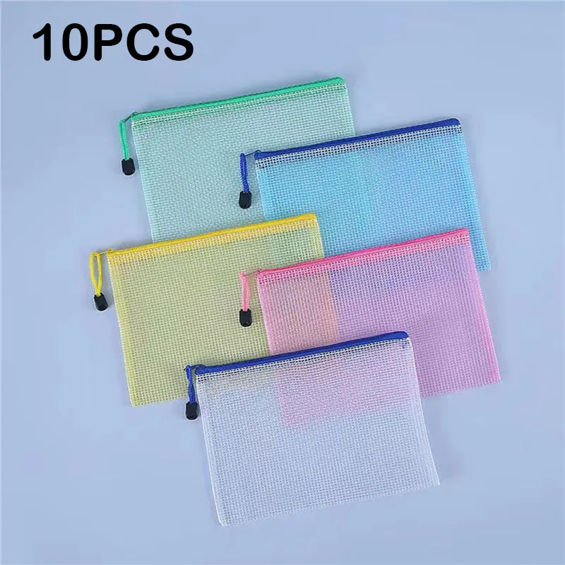 방수 지퍼 파일 폴더, 학교 사무용품, 연필 케이스, 화장품 메이크업 가방, A3, A4, A5, 10PCs 메쉬 지퍼 파우치