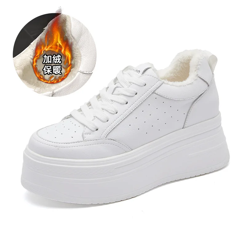 2025 Spring New Genuine Leather Casual Women's Shoes Thick Sole Inner Heightened Small White Shoes Women's Casual Sports Shoes 3