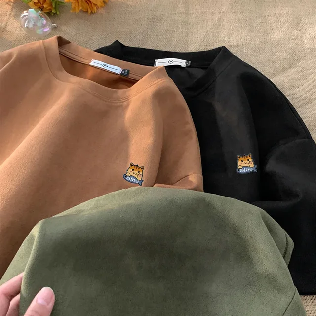 Summer Cartoon Cat Graphic T-shirts For Men Vintage Loose Tees Clothes Suede Crewneck Short Sleeve T Shirts Hombre Streetwear 2