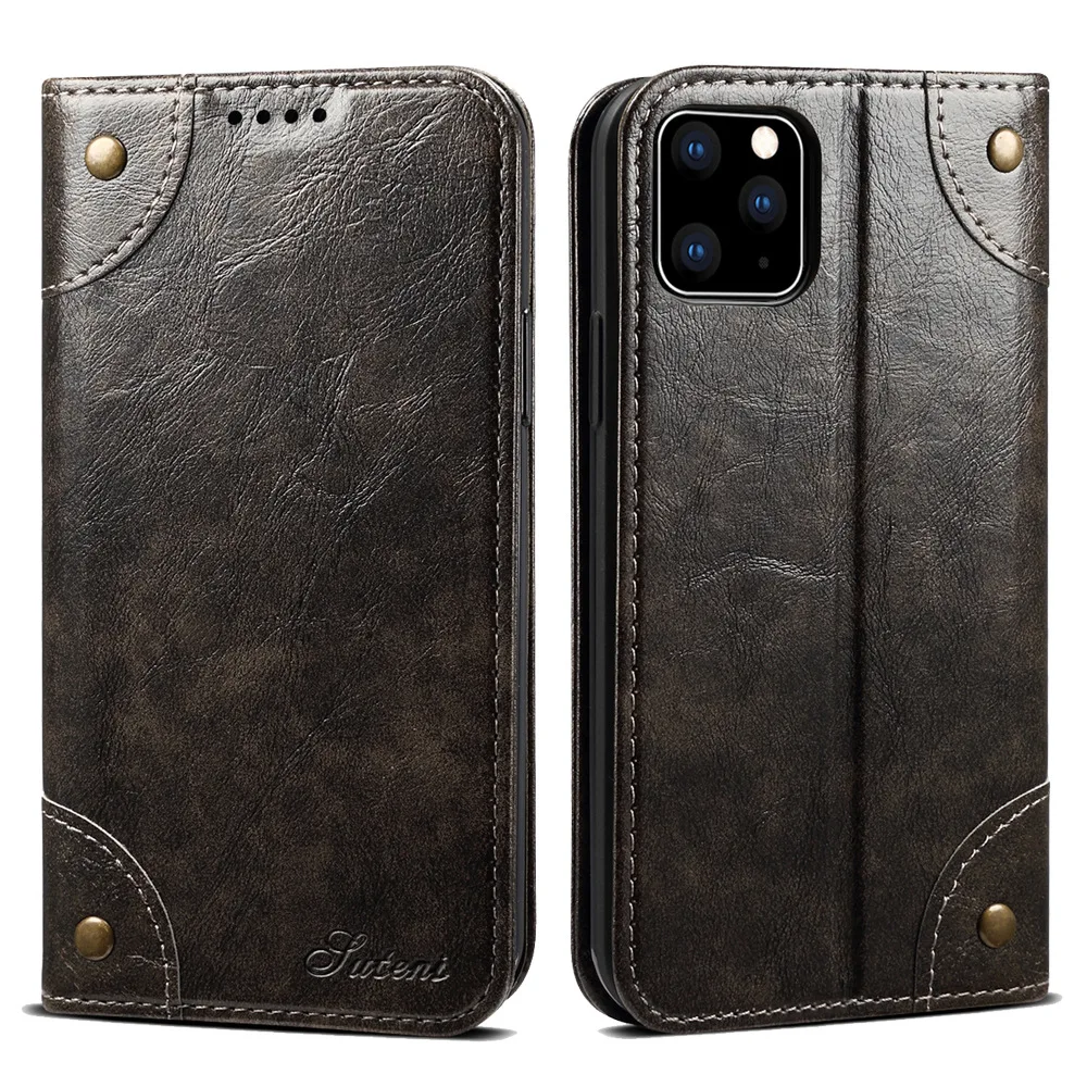 Elegant Genuine Leather Flip Wallet Phone Case with Magnetic Closure