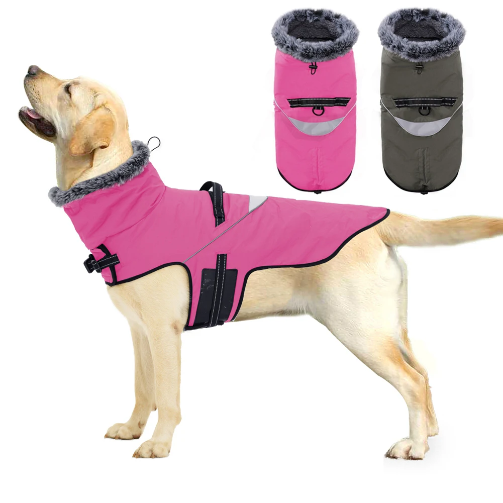 

Winter Dog Clothes Waterproof Large Dog Jacket Vest Reflective Fur Collar Warm Pet Dog Coat Clothing For French Bulldog Labrador