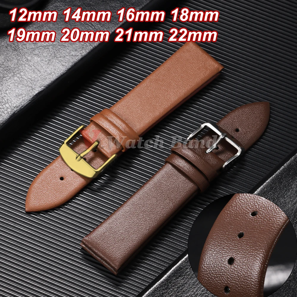 Elegant Vintage Brown Slim Leather Watch Strap - Ultra-Thin Wrist Band