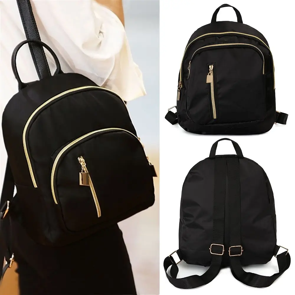 Mini zaino da donna nero alla moda, borsa da ragazza multifunzione, borsa da giorno in tessuto Oxford, utile borsa a tracolla da viaggio