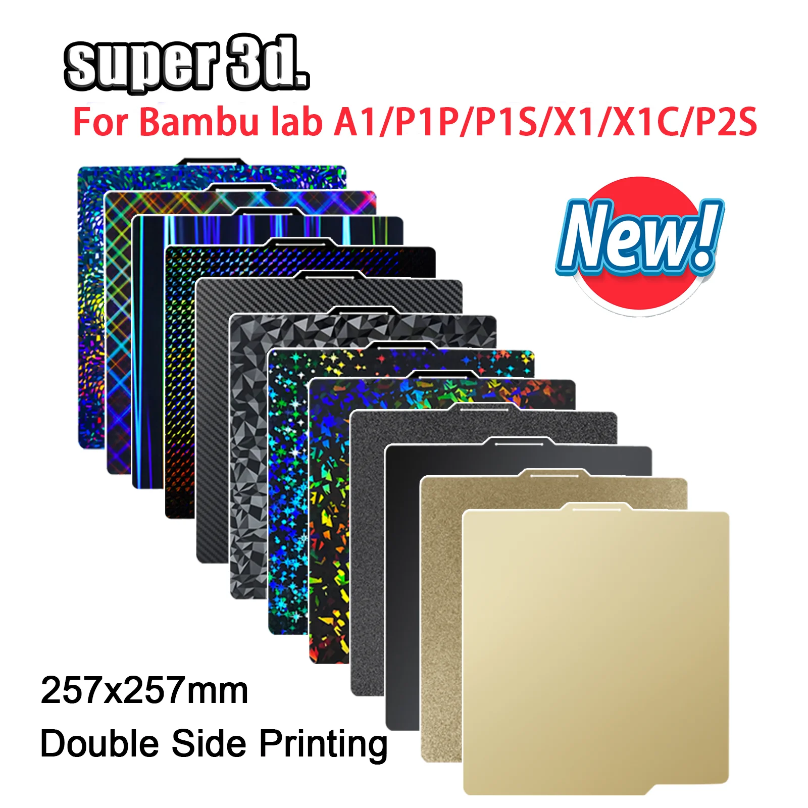 P2S Druckplatte PEO PET für Bambu Lab X1 P1S P1P Druckplatte Glatte PEY Doppelseitige Federstahlplatte PEI für Bambulabs X1C A1