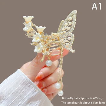 مشبك شعر على شكل فراشة مع شرابة لؤلؤية وذيل حصان ومشابك شعر وإكسسوارات وهدايا 7
