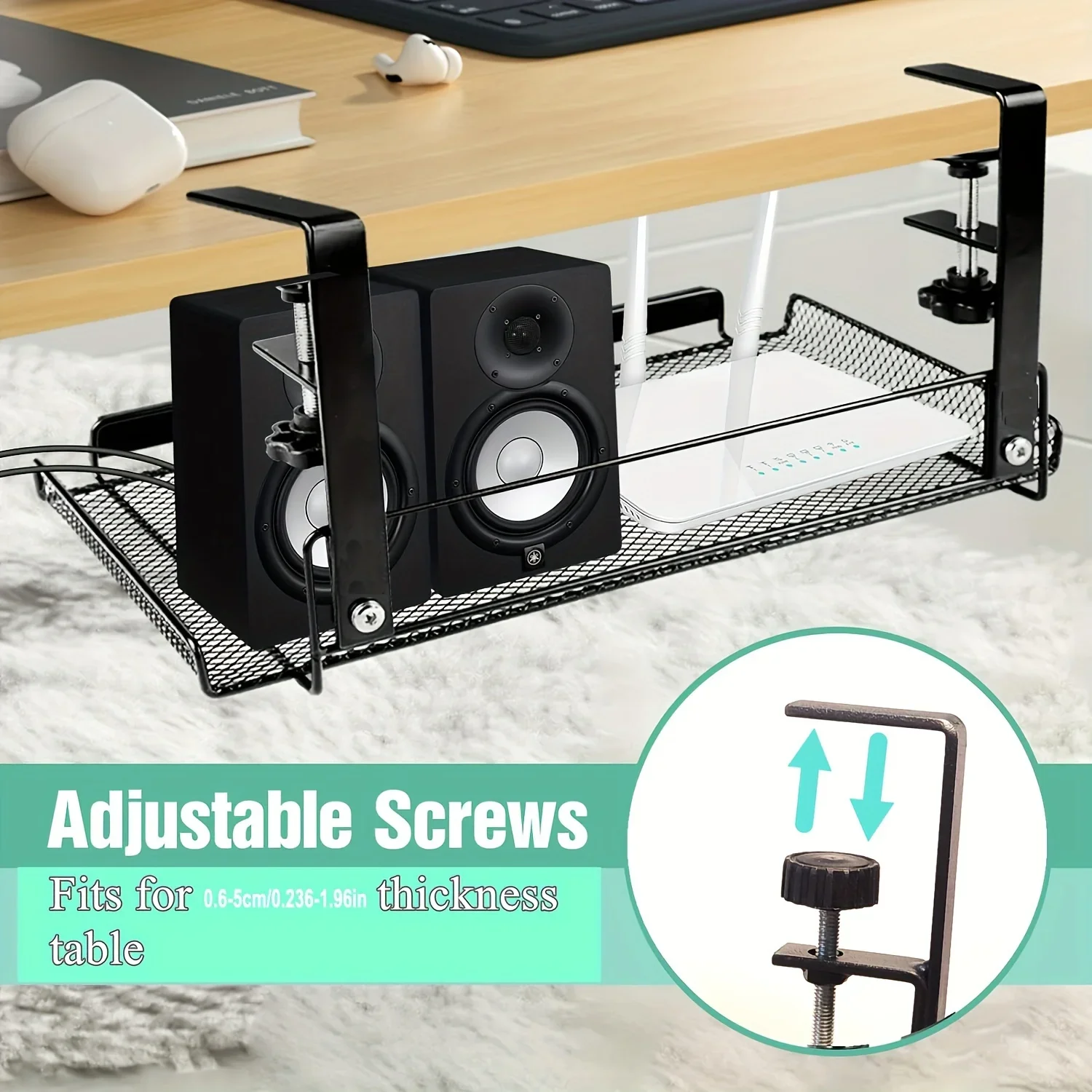 1 storage rack, 2-in-1 cable management bracket under the desk, no drilling, cable hanging organizer suitable for office desks
