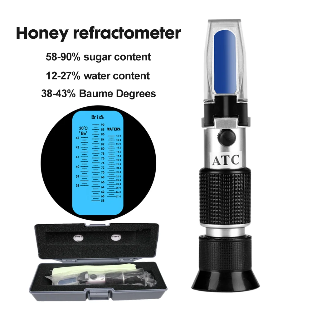 

Honey Handheld Refractometer Brix 58-92% Sugar Content Beekeeping ATC Refraction Sweetness Concentration Meter With Box 50% Off