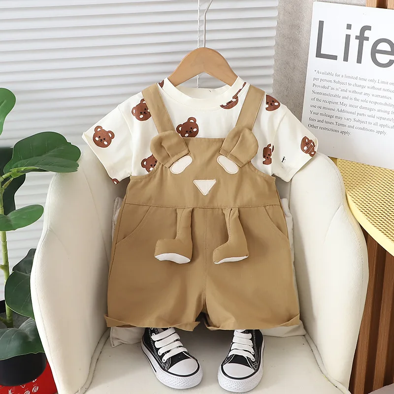 

Kids Summer Sets 2024 New Baby Boy Clothes 9 To 12 Months Cartoon Printed Short Sleeve T-shirts and Overalls Children's Clothing