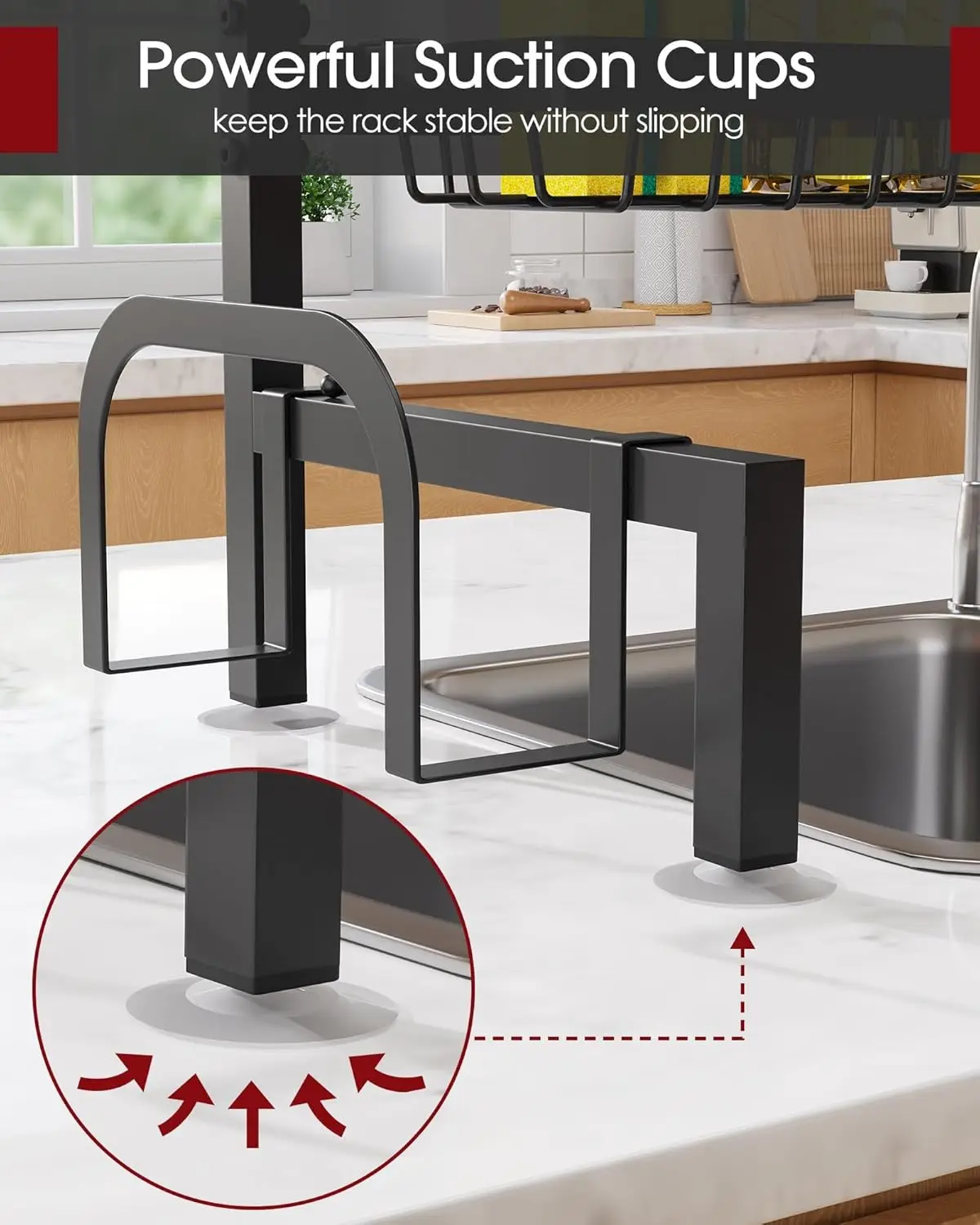 Adjustable 2-Tier Stainless Steel Dish Drying Rack with Utensil Holders, Large Capacity, Black