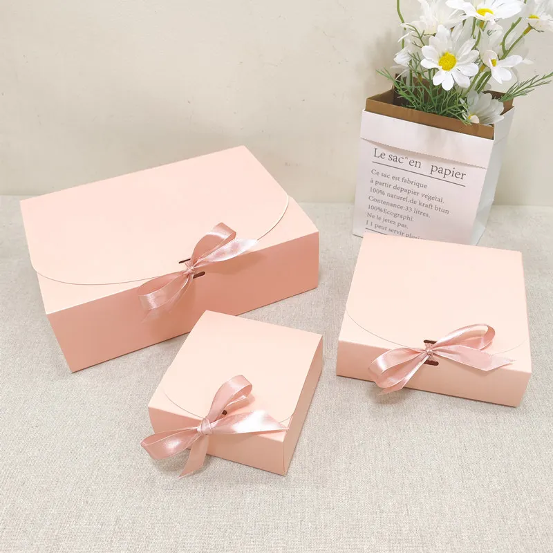 Description Picture 5 of item5Pcs/10Pcs White Pink Blue Gift Box Wedding Birthday Party Favor Clothes Packaging Handmade Biscuit Candy Box Multicolor Ribbon