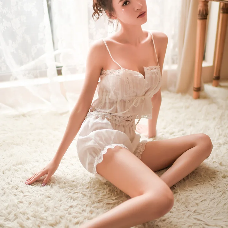 Sexy Sleepwear Erotic Cotton Pajamas Set For Women Two-piece Suit White  Pyjamas Soft Shirts Shorts Underwear Lace Lingerie New - Pajama Sets -  AliExpress
