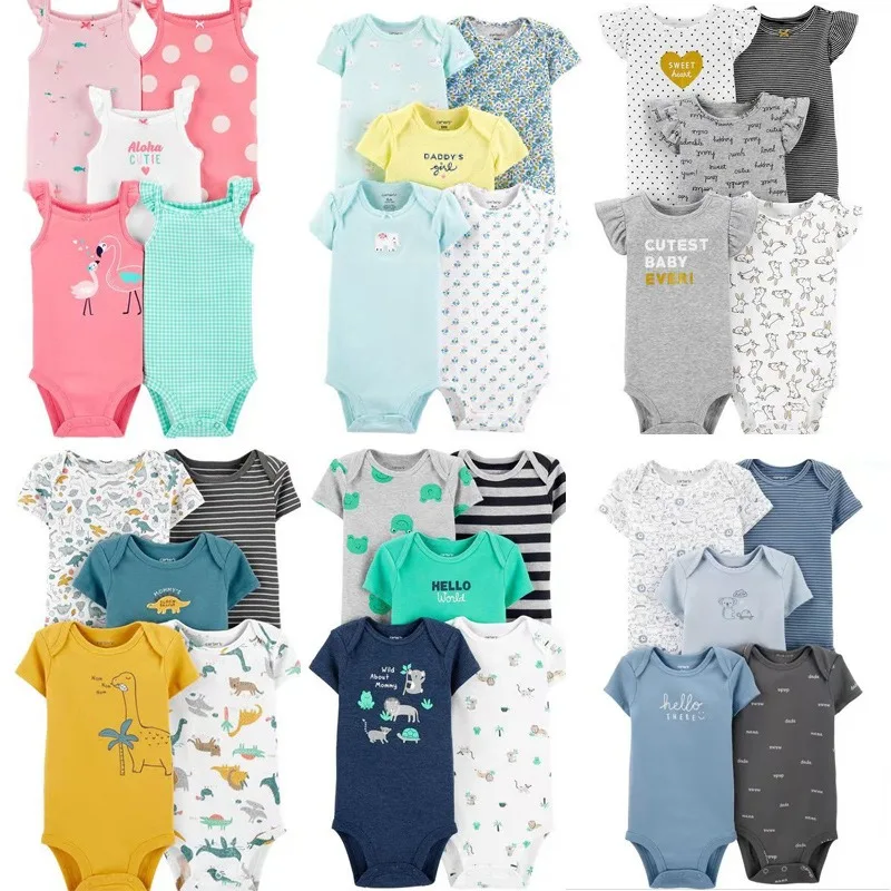 5pcs/set Cotton Baby Jumpsuit Cartoon Strap Bodysuits Short Sleeve Soft Newborn Outfits for Boys Girls Infant Clothing Clothes