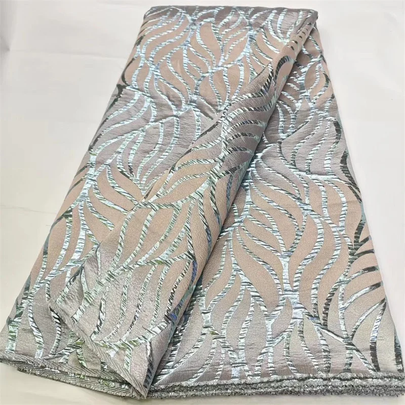 Новинка 2024, жаккардовая ткань из парчи, африканская позолоченная кружевная ткань, высококачественные нигерийские кружевные материалы для женского платья, голубой/золотой