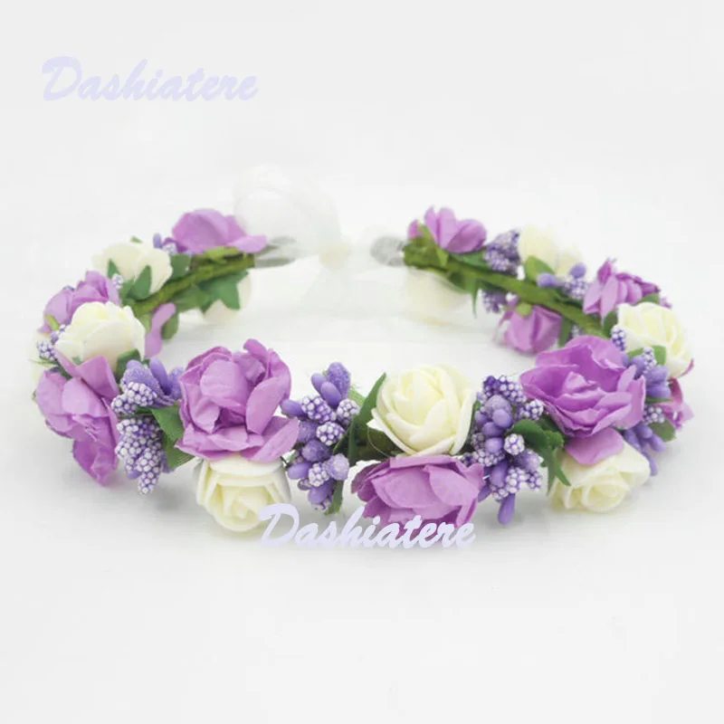 

Dashiatere Flower Girl Crown Purple Rose Berries Forest Wedding Hair Wear Floral Hair Accessories Maternity Photography Props