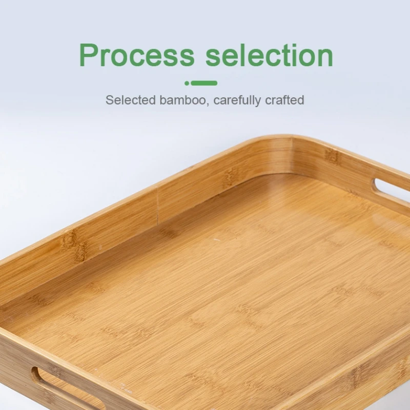 Rectangular Bamboo Wooden Tea Tray Solid Wood Serving Tray With Handle