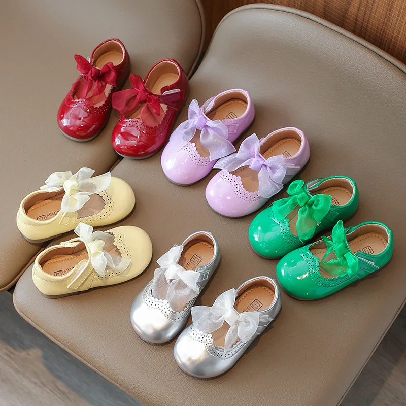 Baby Girl Leather Shoes Spring Autumn New Fashion Soft Comfortable Candy Color Princess Kids Dress Flats Ribbon Bow-knot Sweet