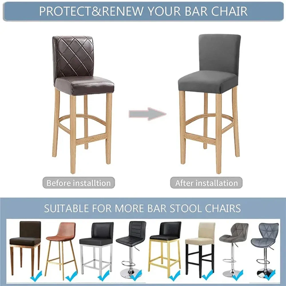 Waterproof Short Back Chair Cover Stretch Bar Stool Seat Cover Slipcover For Banquet Hotel Bar Cheap Spandex Chair Protector 1PC 5