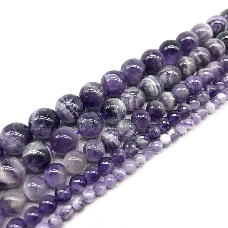 

Natural Stone Dream Lace Purple Amethysts Crystals Round Loose Beads 15" Strand 4/6/8/10MM Pick Size for Jewelry Making