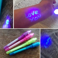 4pcs/lot Luminous Light Pen Magic Purple 2 In 1 UV Black Light Combo Drawing Invisible Ink Pen Learning Education Toys For Child