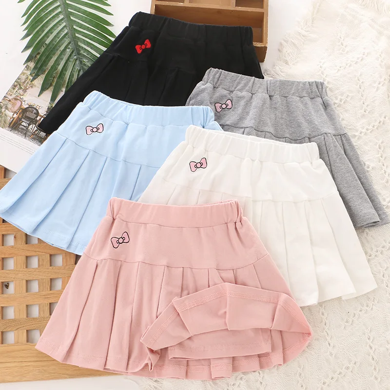 

Girls Pleated Skirts Children Summer Cotton Bottoming Princess Anti-glare Inner Safety Pants Kids School Students Uniform Skirt