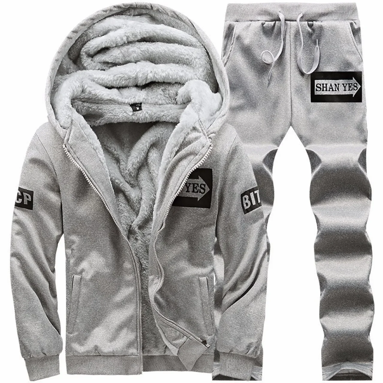 Motocross Gear Set Thickened Fleece-Lined Autumn/Winter Casual Loose-Fit Men&rsquo;s Hooded Sport Suit Windproof Warm Protection Set Motorcycle Equipment